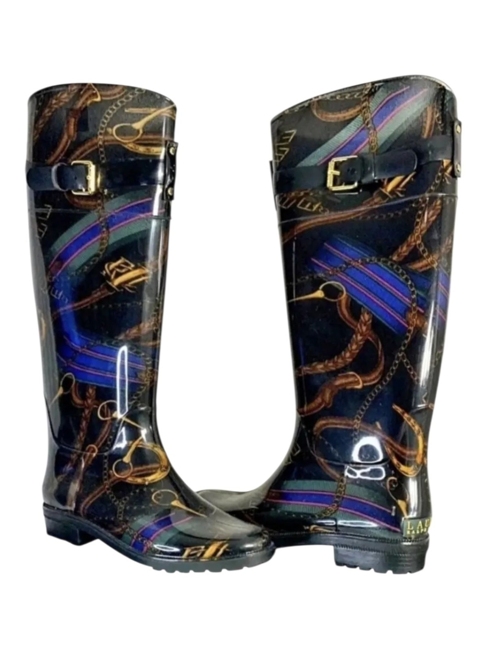 Lauren Ralph Lauren Rossalyn ll Equestrian Patterned Knee-High Rubber Rain Boots